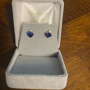 Blue Sapphire Heart Earrings with Diamond Accents 10k gold.